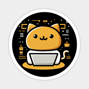 Orange Developer Cat And Coffee Magnet